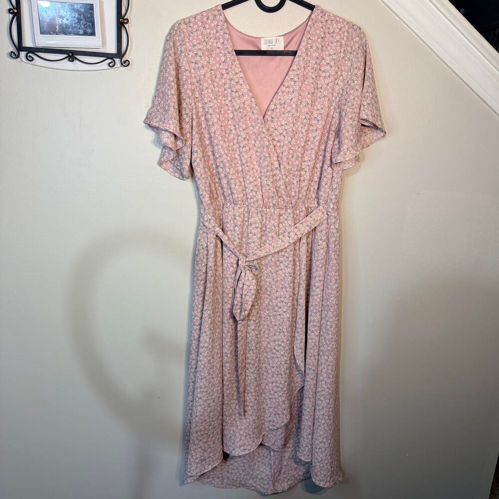 Pink Sienna Sky floral wrap  dress